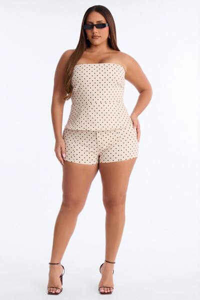 Mallory Twill Polka Dot Peplum Tube Top - Cream/combo