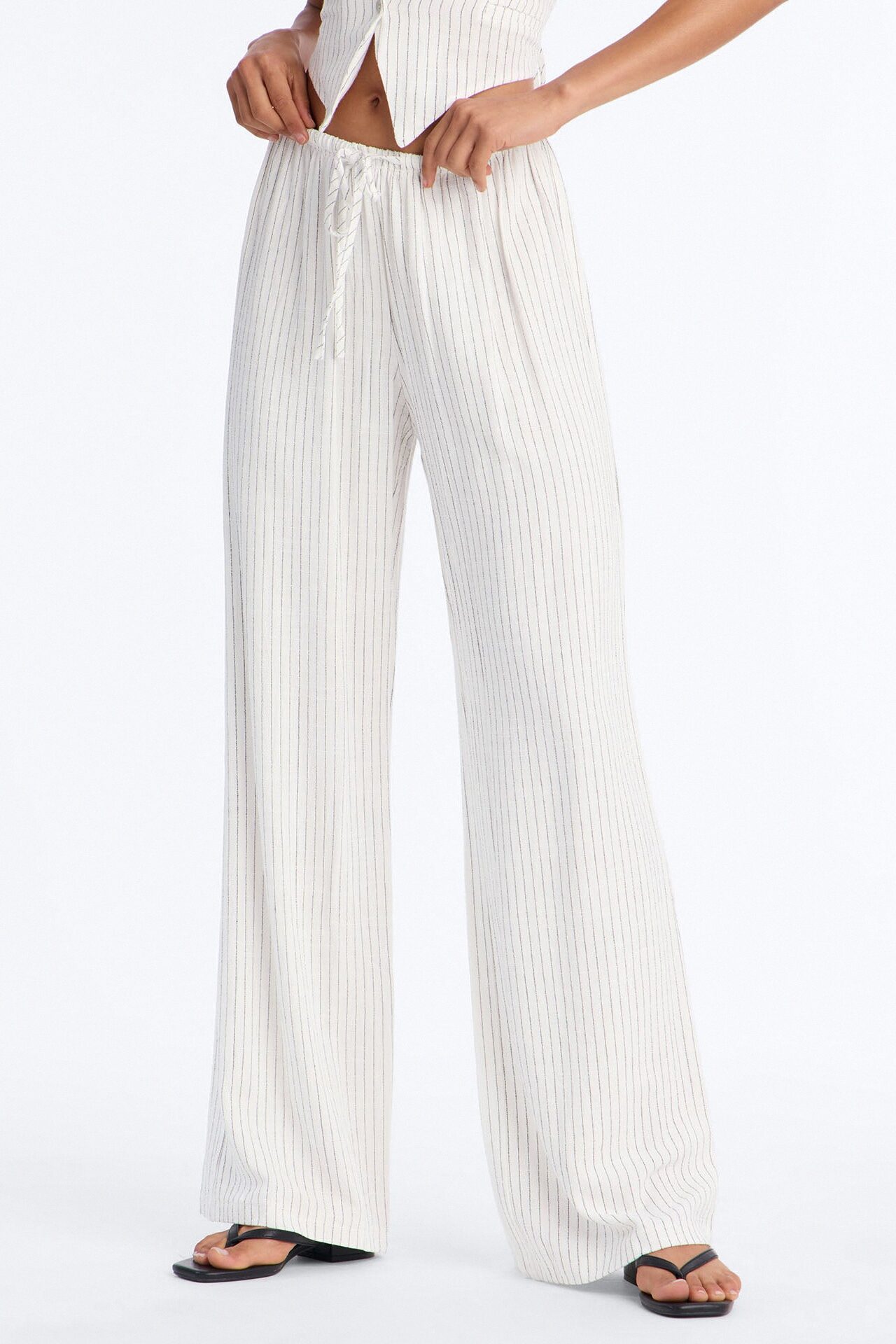 Girl Gone Wild Pinstripe Low Rise Wide Leg Pant 30″ - White/combo