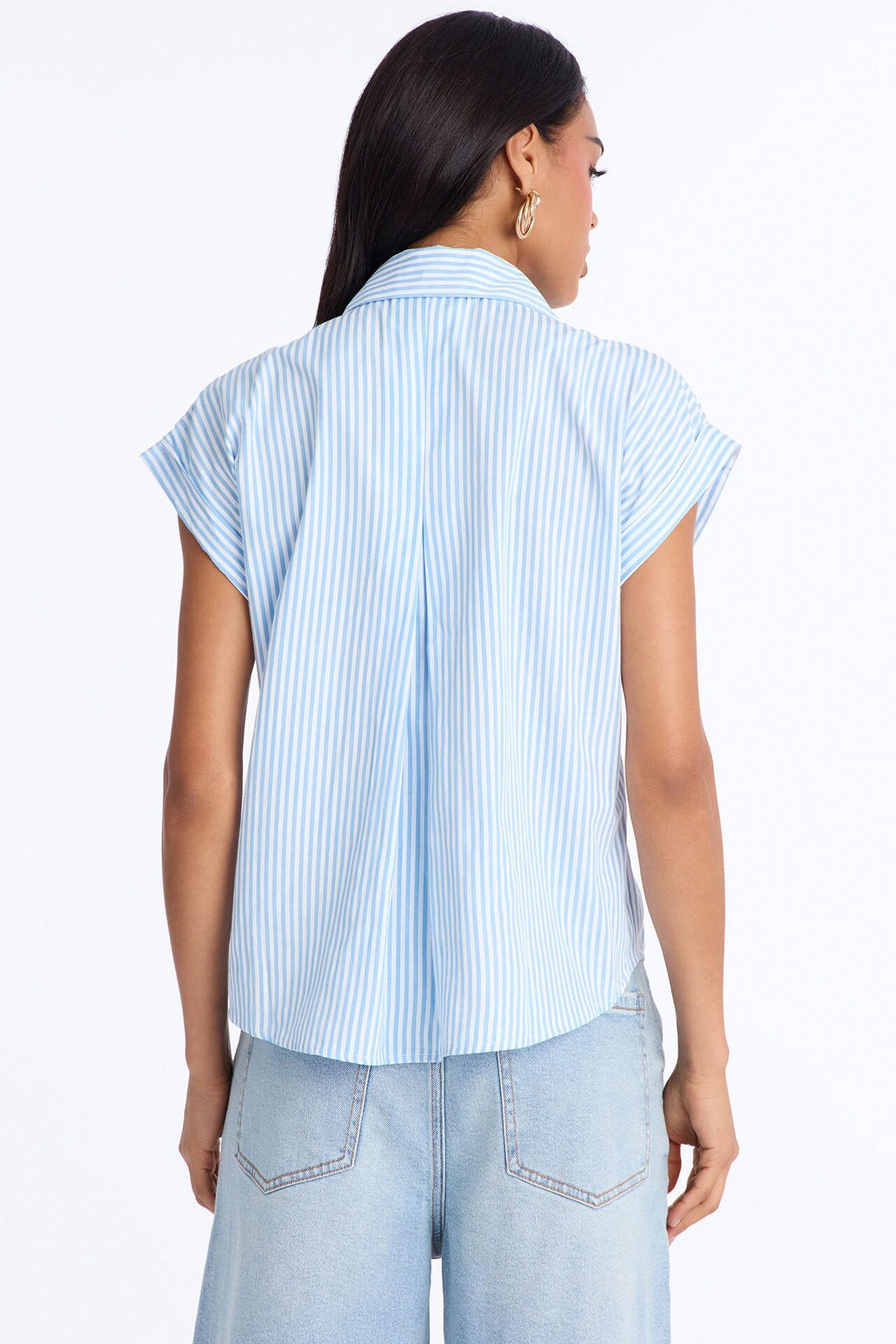 Linda Button Up Pinstripe Short Sleeve Shirt - Blue/combo