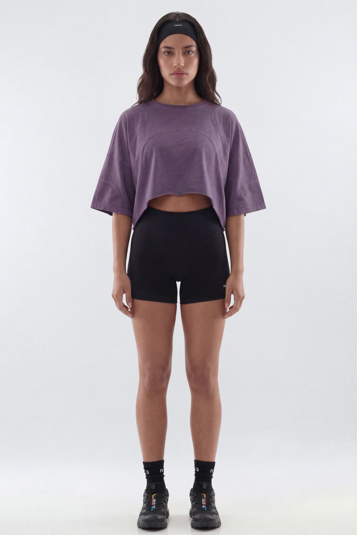 Cotton Jersey Oversized Stitched Short Sleeve Top - Iris