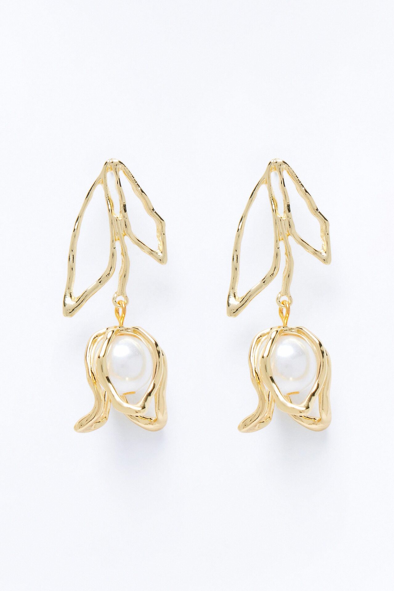 Petal Pearl Drop Earrings - Gold