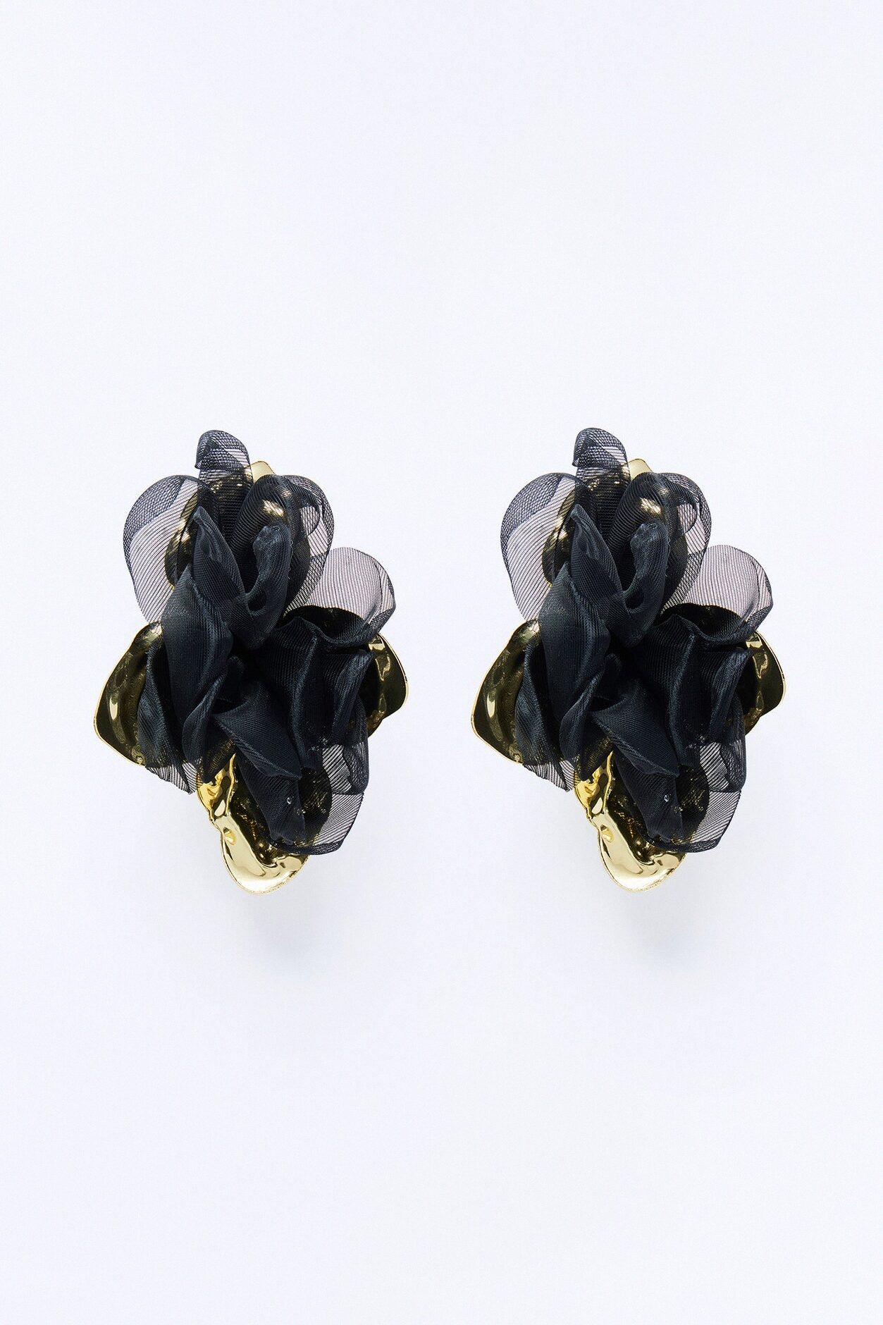 Ruffle Rose Earrings - Gold/Black