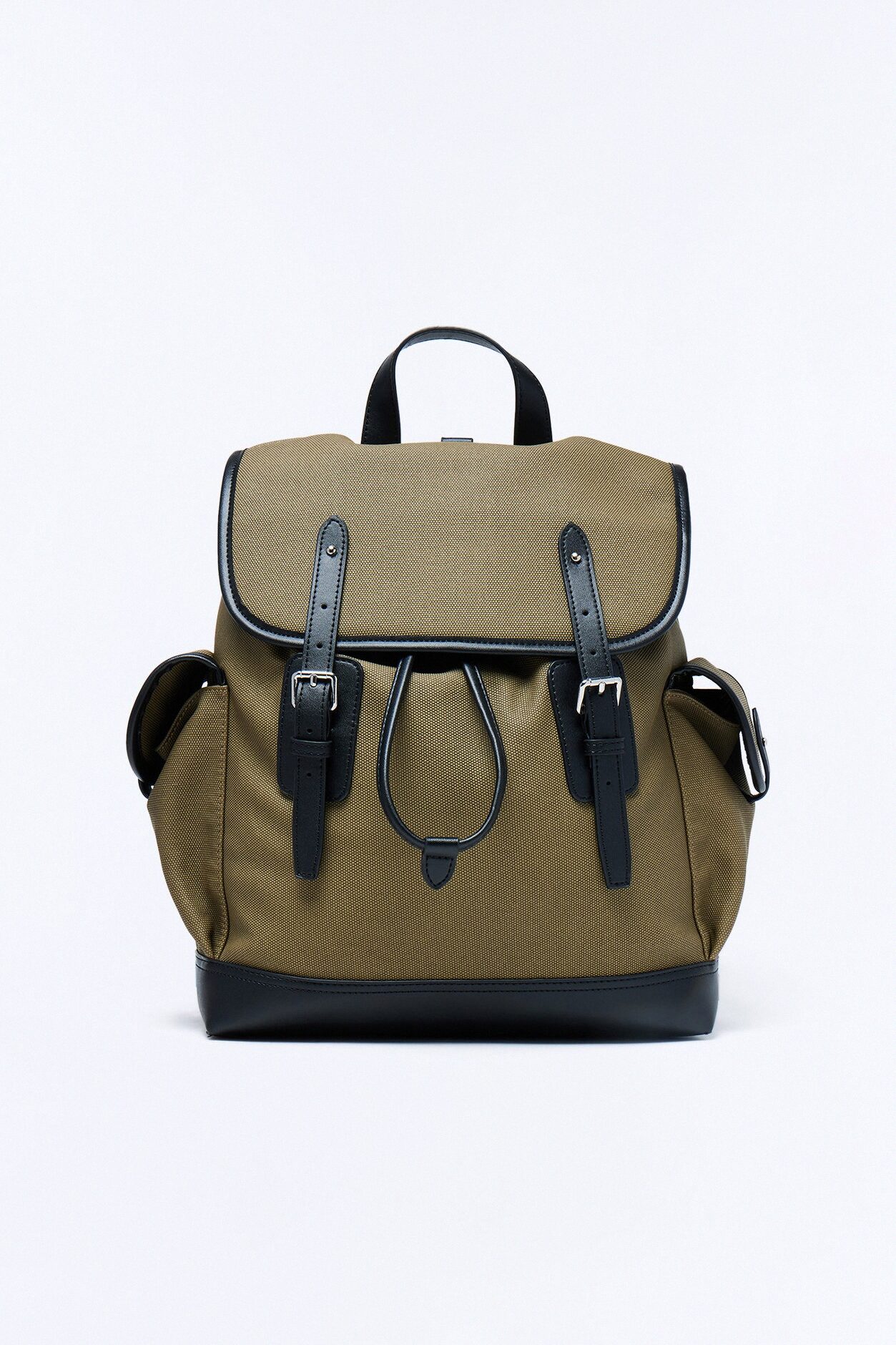 Canvas Dual Buckle Drawstring Backpack - Olive