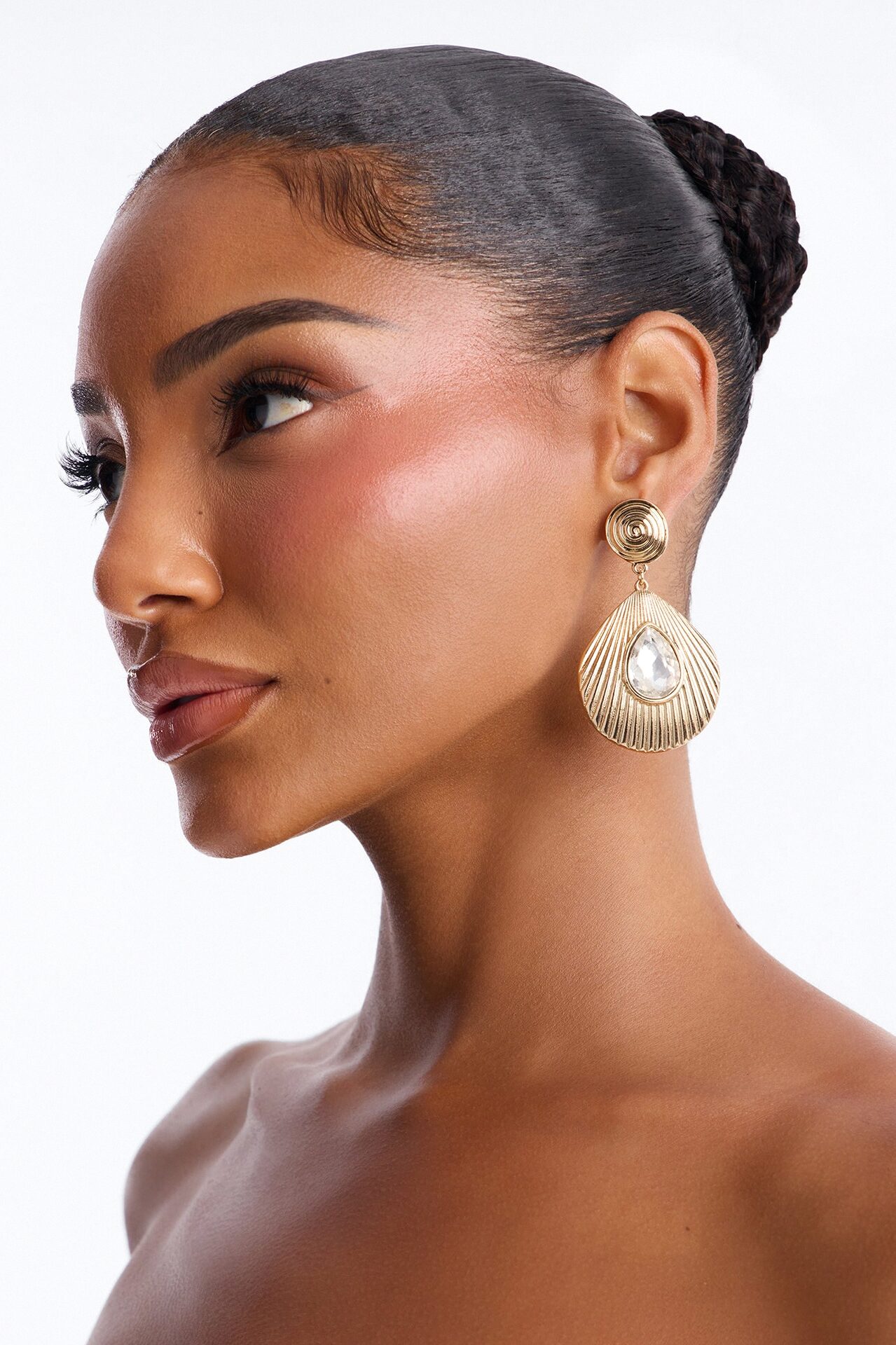 Vitamin Seashell Rhinestone Drop Earrings - Gold