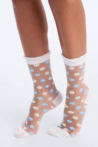 Forget Me Nots Sheer Crew Socks - Blue/combo