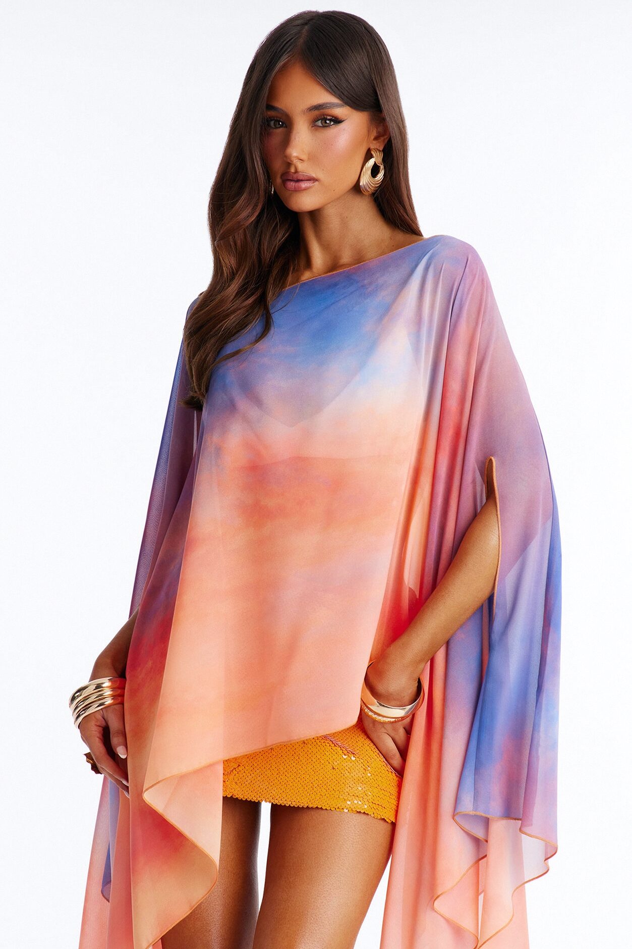 Get In Line Long Chiffon Kimono Top - Multi Color