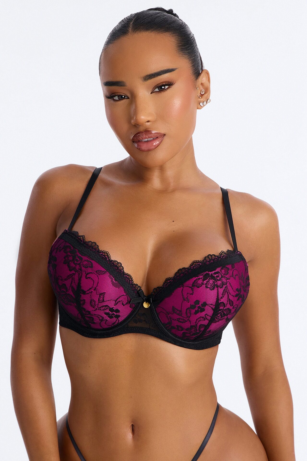 Hideaway Mega Push Up Lace Overlay Bra - Purple/combo