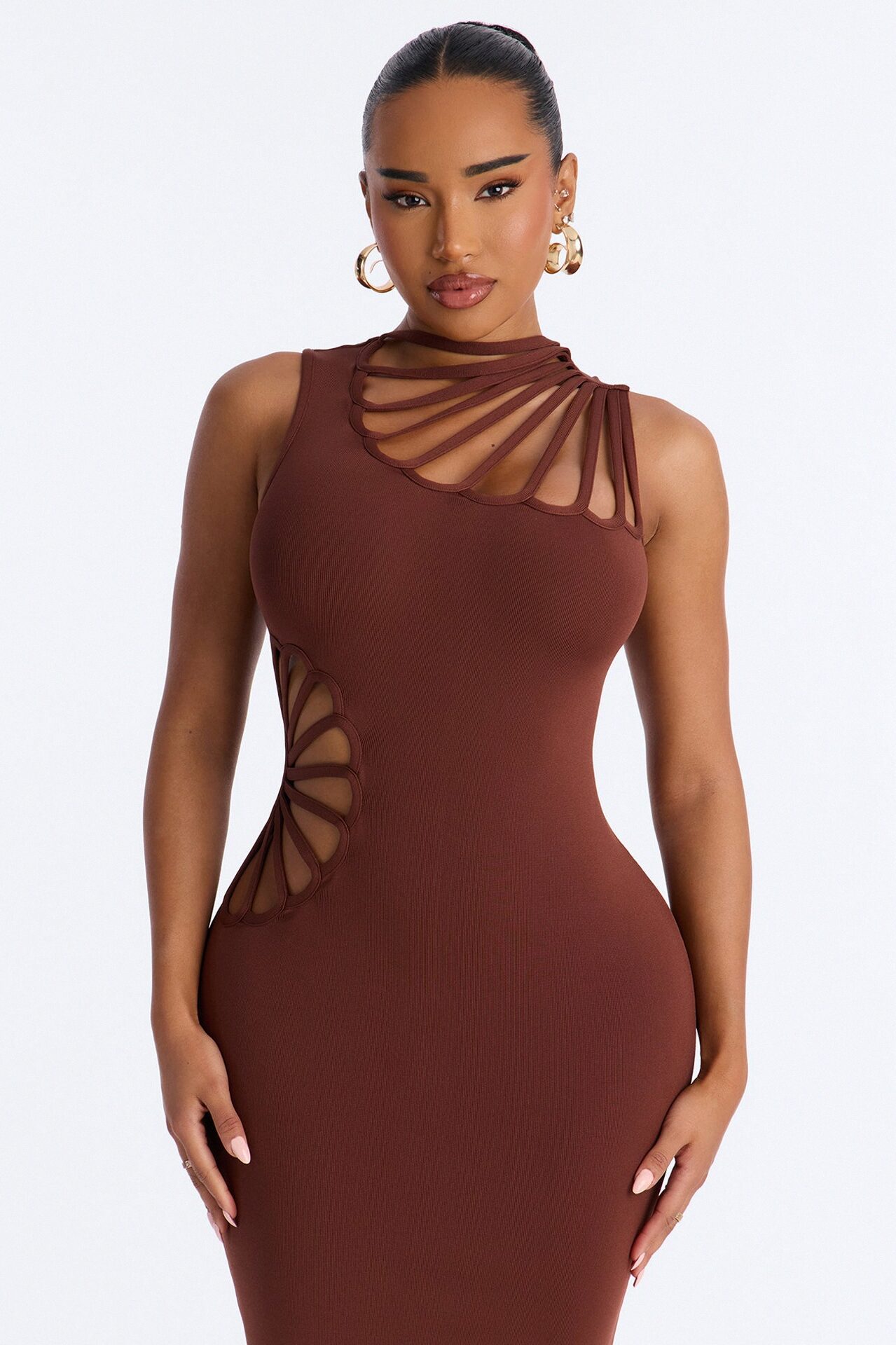 Sassy Angel Bandage Midi Dress - Brown