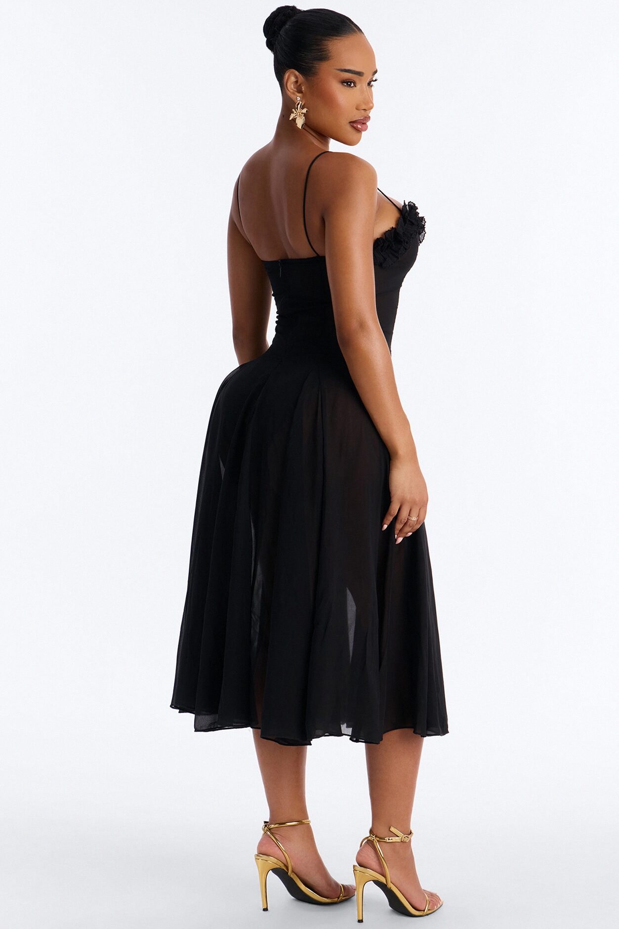 Imara Chiffon Midi Dress - Black