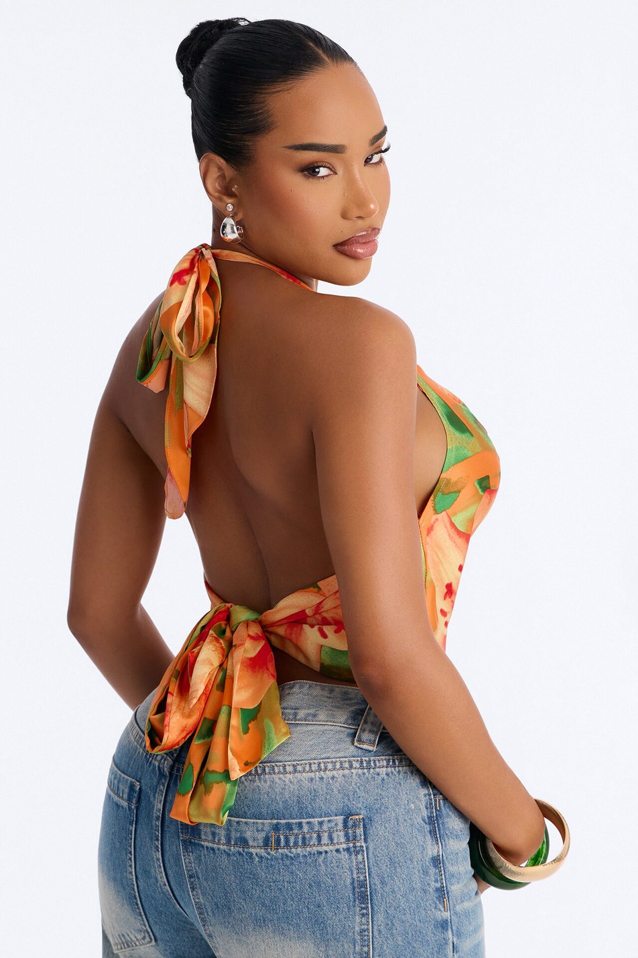 Vitamin Sea Overdose Tie Back Floral Satin Top - Multi Color