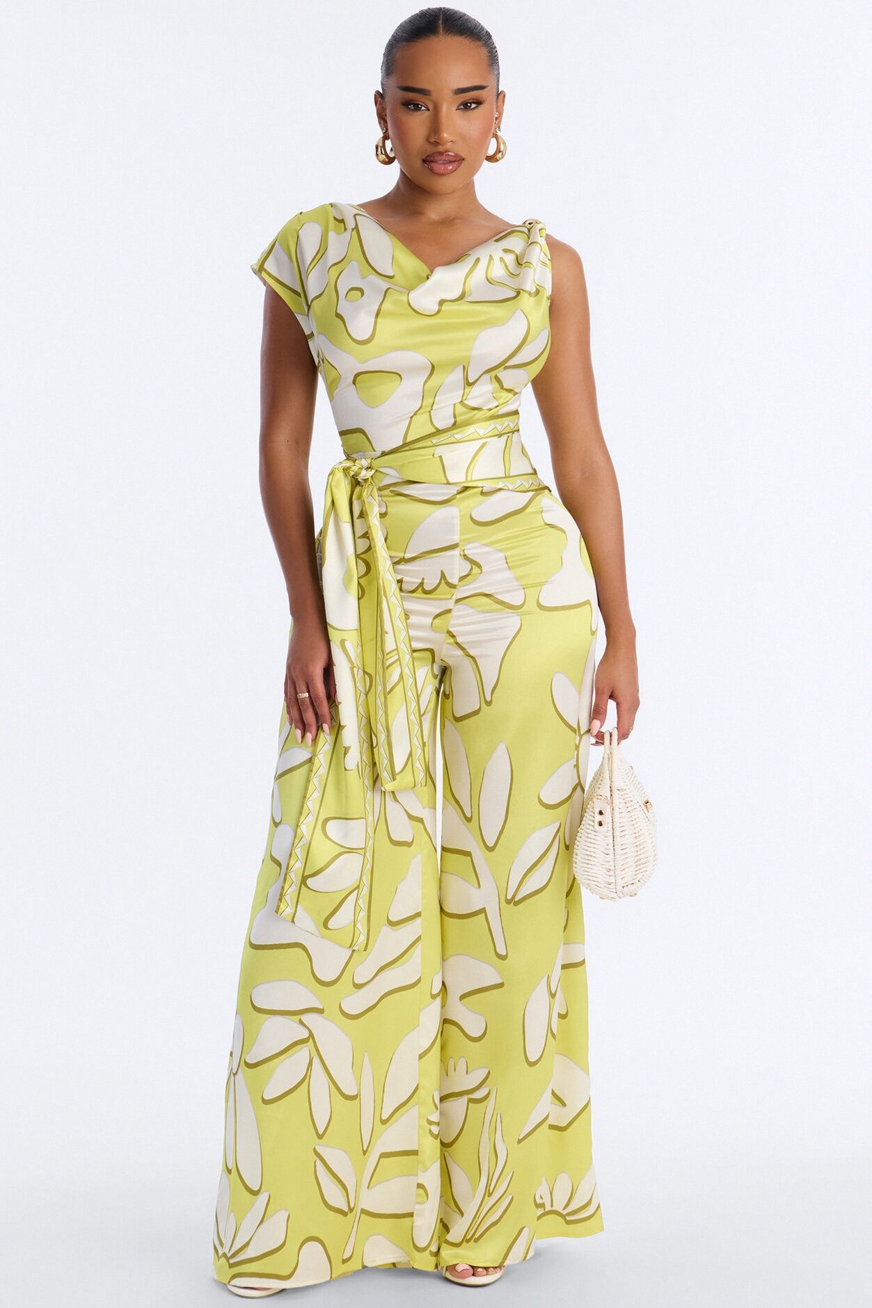 Zyla Satin One Shoulder Wide Leg Jumpsuit - Yellow