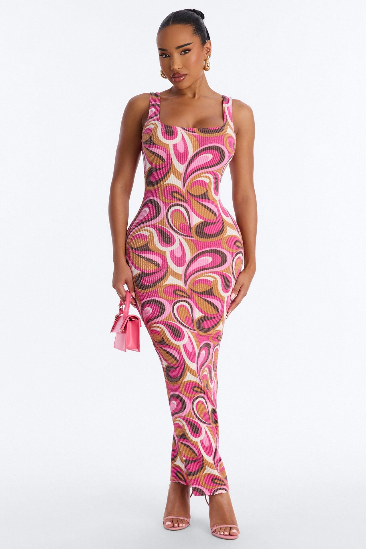 Valentina Ribbed Maxi Dress - Magenta/combo