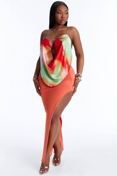 Festival Babe Chain Strap Satin Halter Top - Multi Color
