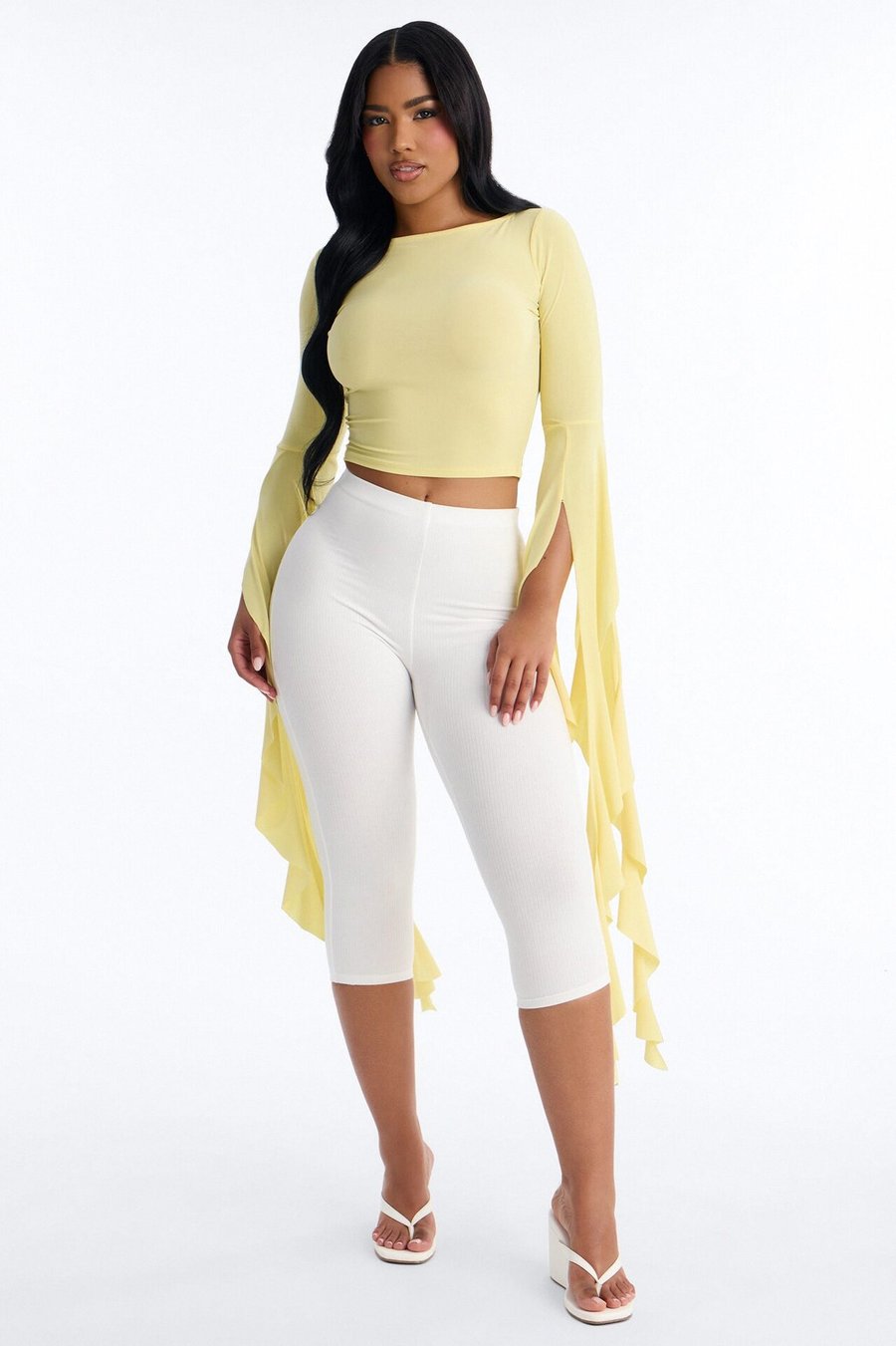 Isabella Boat Neck Ruffle Long Sleeve Top - Yellow