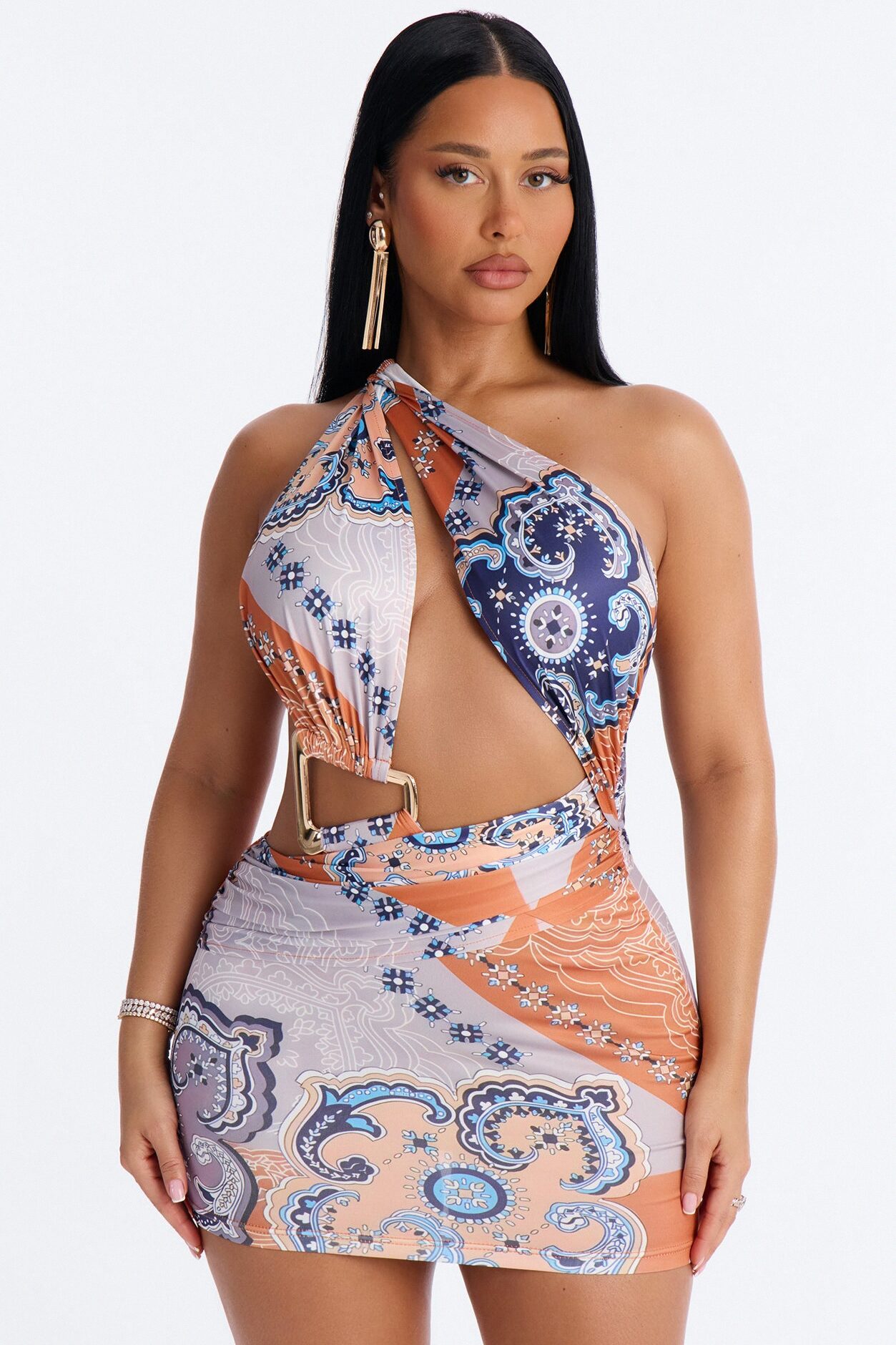 Lexi Backless Micro Mini Dress - Orange/combo
