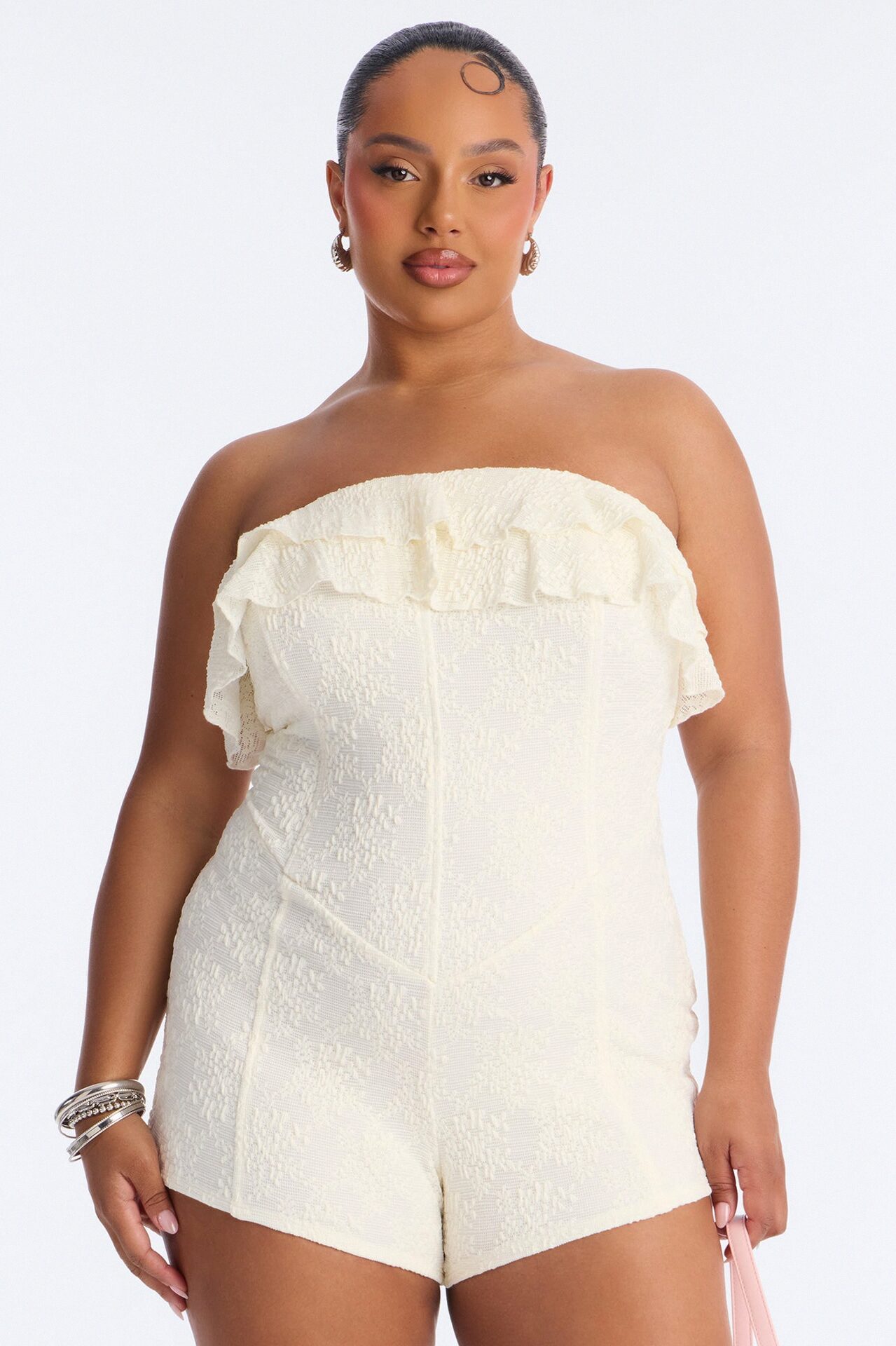 Leia Textured Lace Micro Romper - Ivory