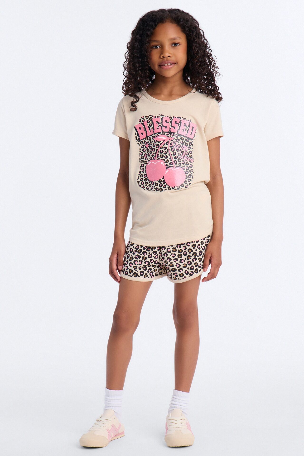 Mini Blessed Cherry Short Set - Sand/combo