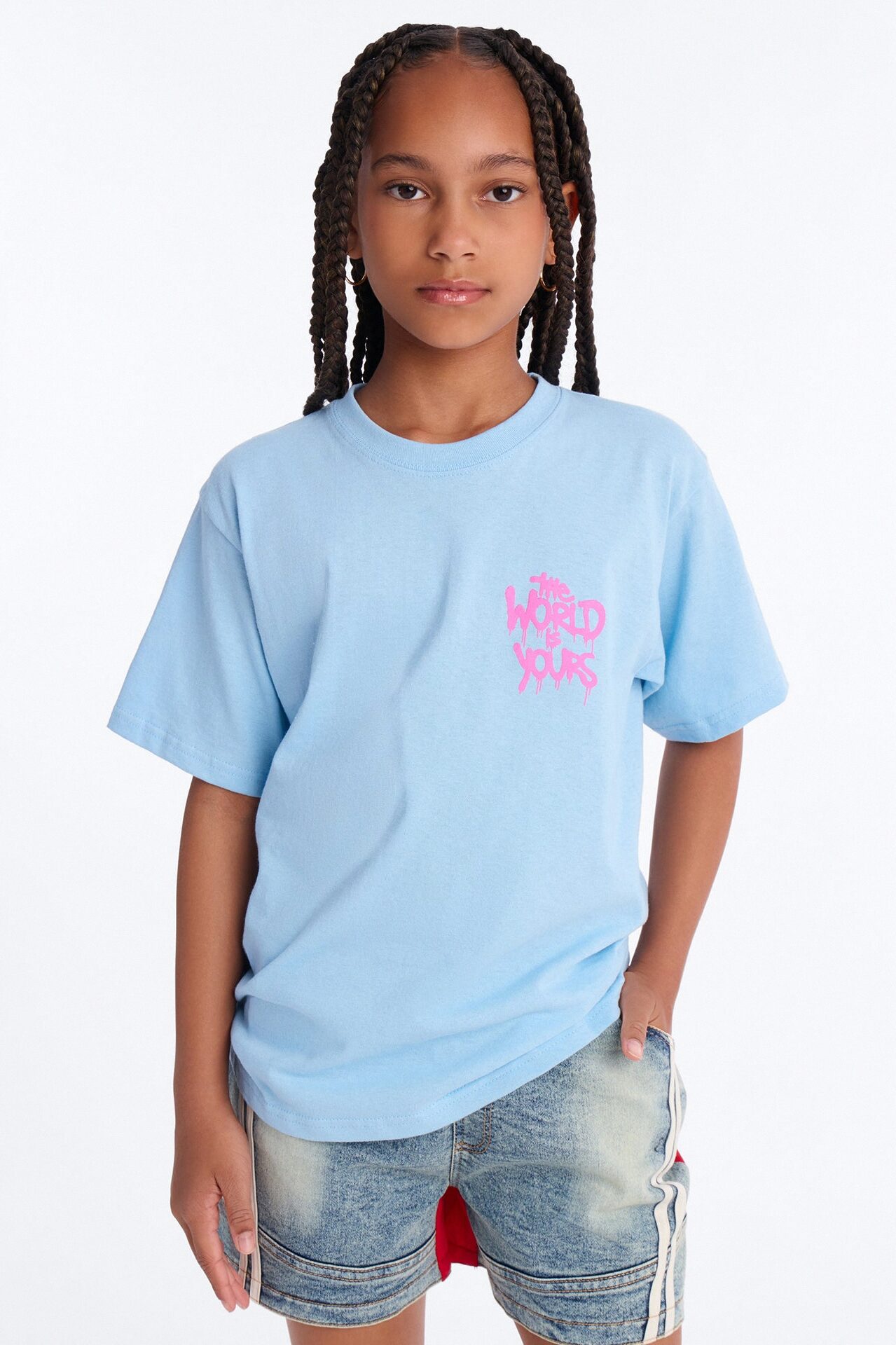 Mini This World Is Yours Short Sleeve Tee - Light Blue