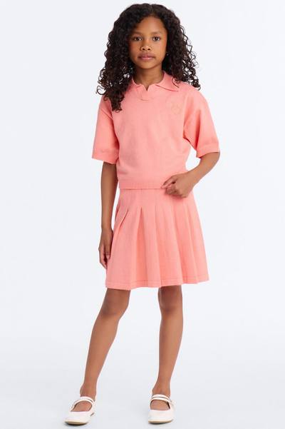 Mini Heartbeats In Harmony Pleated Mini Skirt Set - Coral