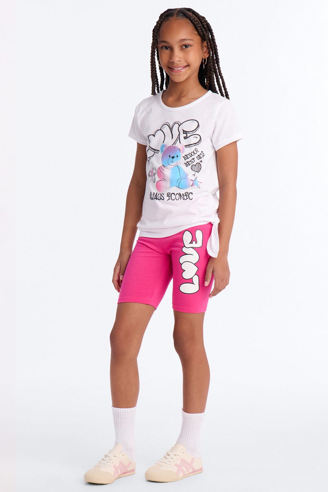Mini Believe In Love Bike Short Set - White/Pink