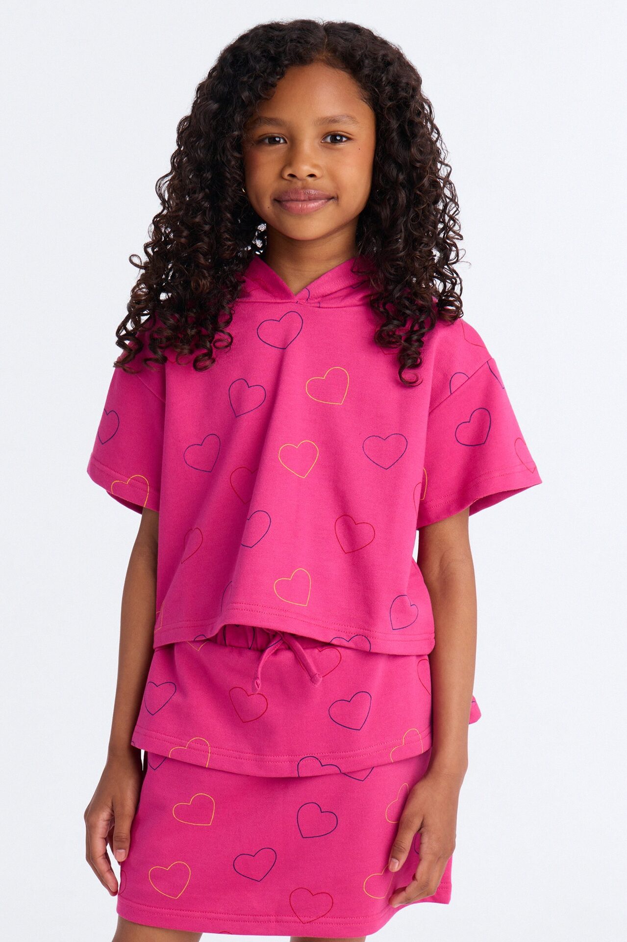 Mini Endless Hearts Skort Set - Hot Pink