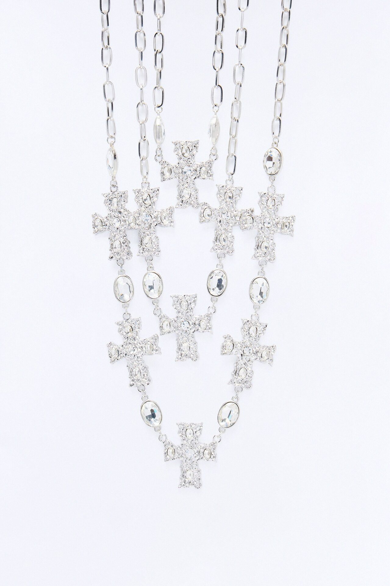 Covered In Crosses Layered Necklace - Silver