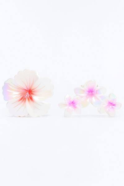 Shining Orchid 2 Piece Hair Clip Set - White/Pink