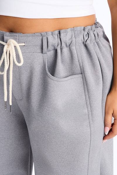 Don't Get Too Comfortable Low Rise Wide Leg Scuba Pant - Heather Grey