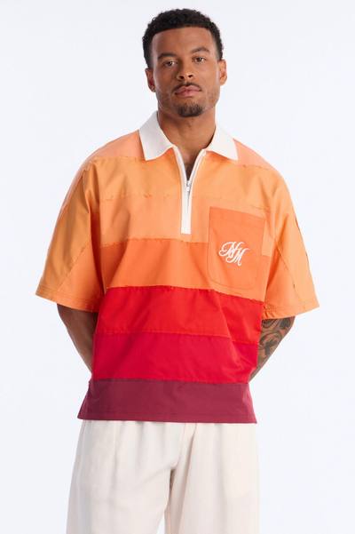 Oversized Frayed Zip Collar Polo - Orange