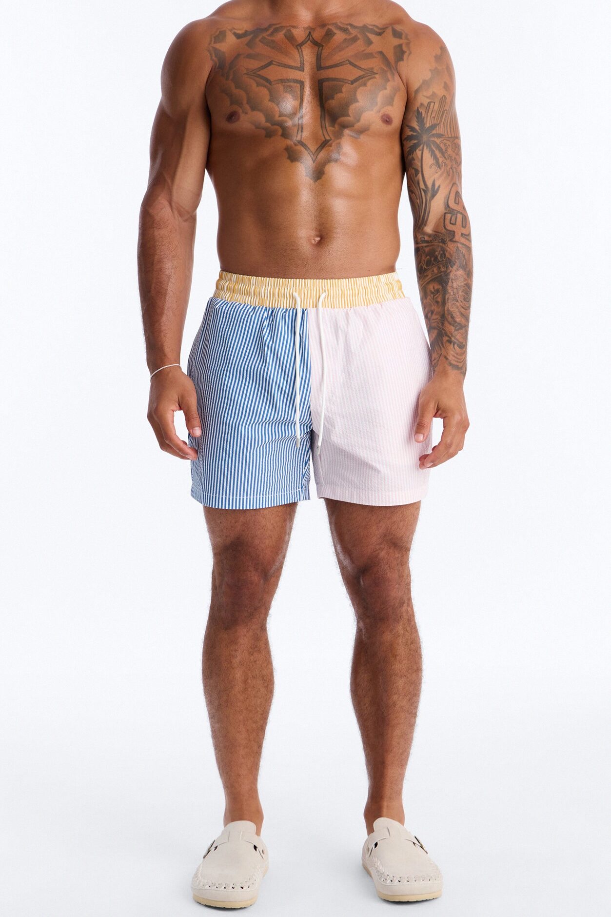 Day Party Seersucker Striped Swim Trunk 6″ - Multi Color