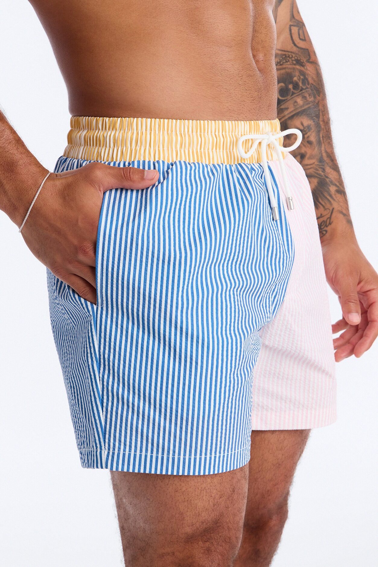 Day Party Seersucker Striped Swim Trunk 6″ - Multi Color
