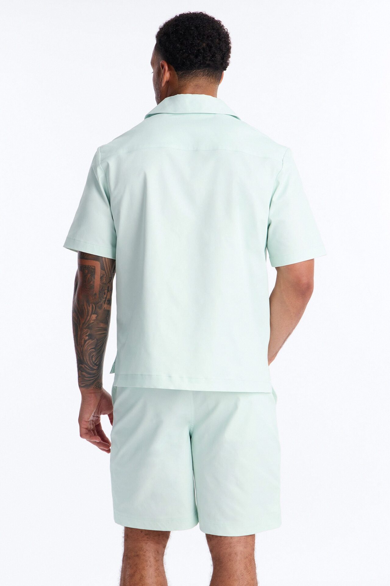 Relaxed Sunset Frenzy Cuban Collar Button Up Shirt - Mint