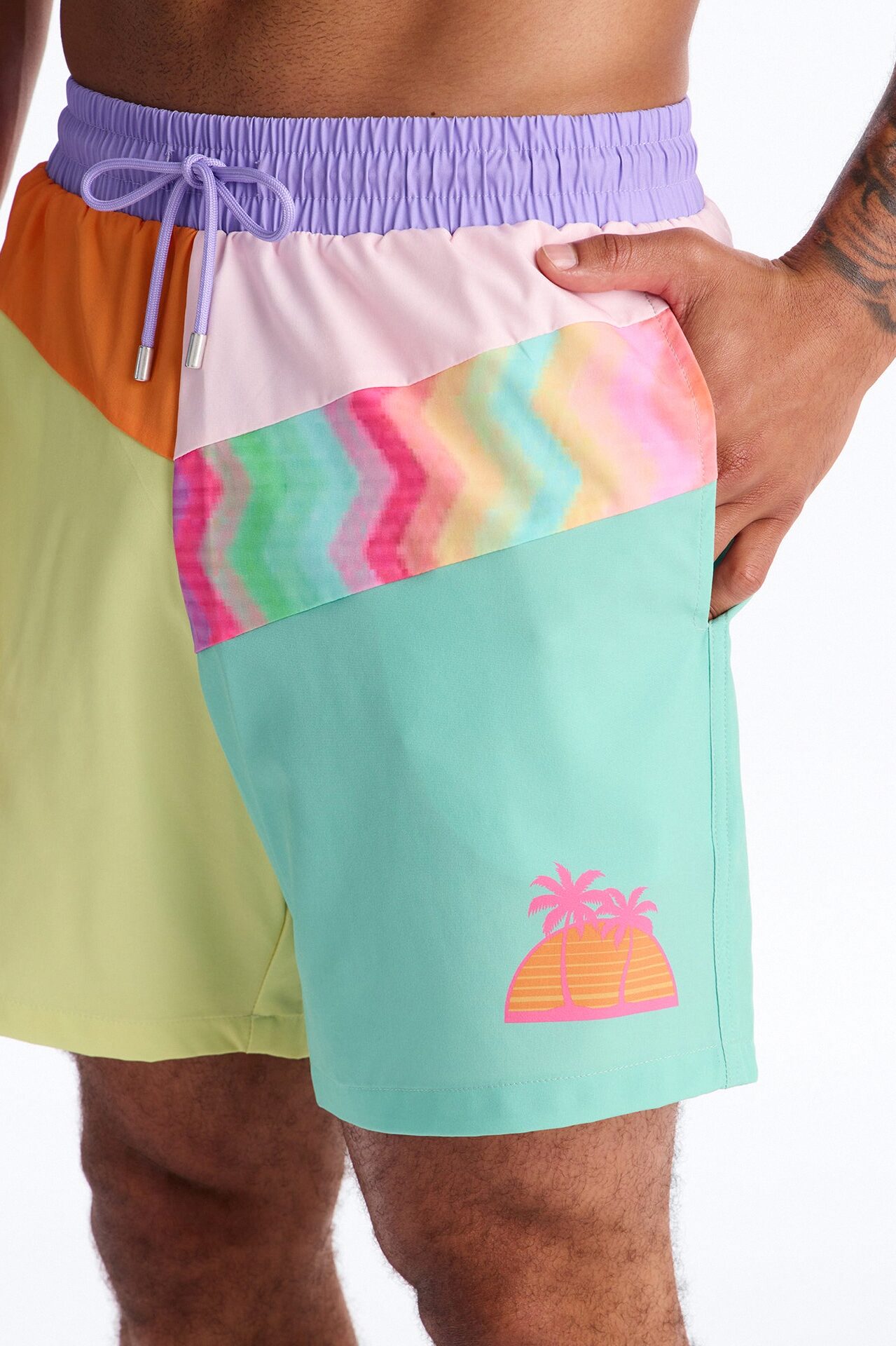 Spring Break Paneled Swim Trunk 7″ - Multi Color