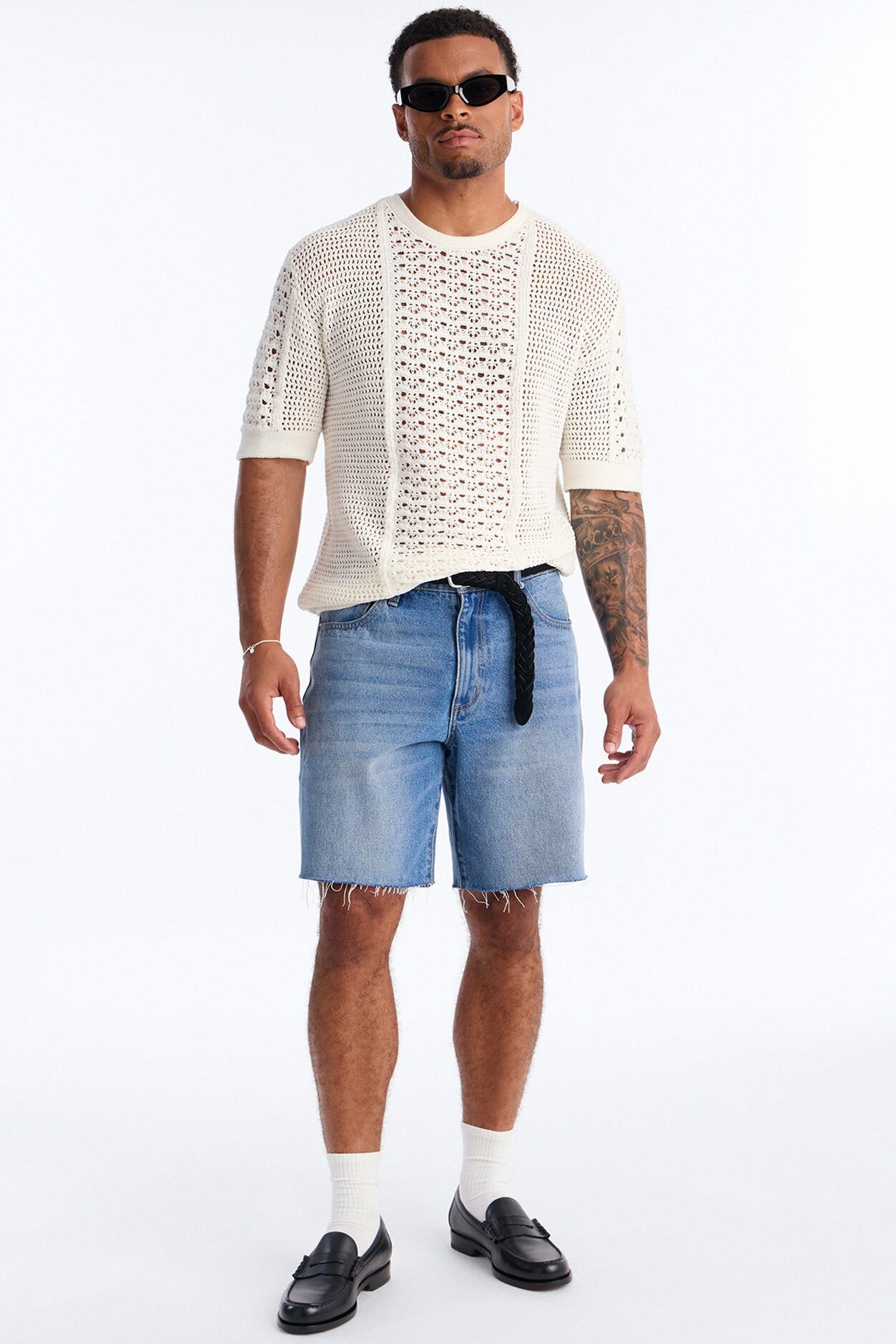 Relaxed Jonathon Crochet Crewneck Tee - Cream
