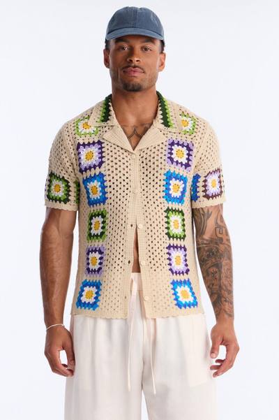 Bass Bloom Crochet Button Up Shirt - Tan