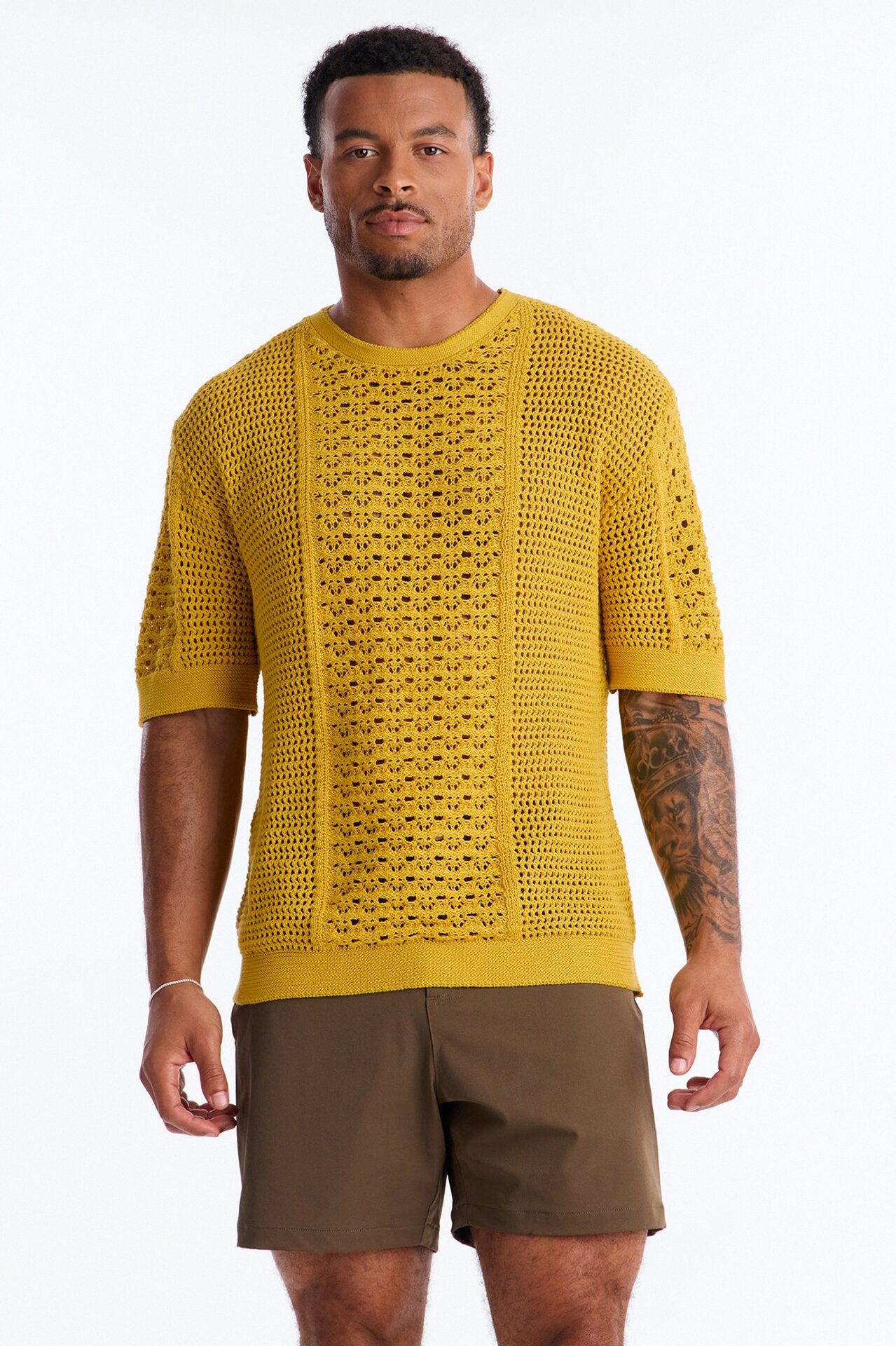 Relaxed Jonathon Crochet Crewneck Tee - Mustard