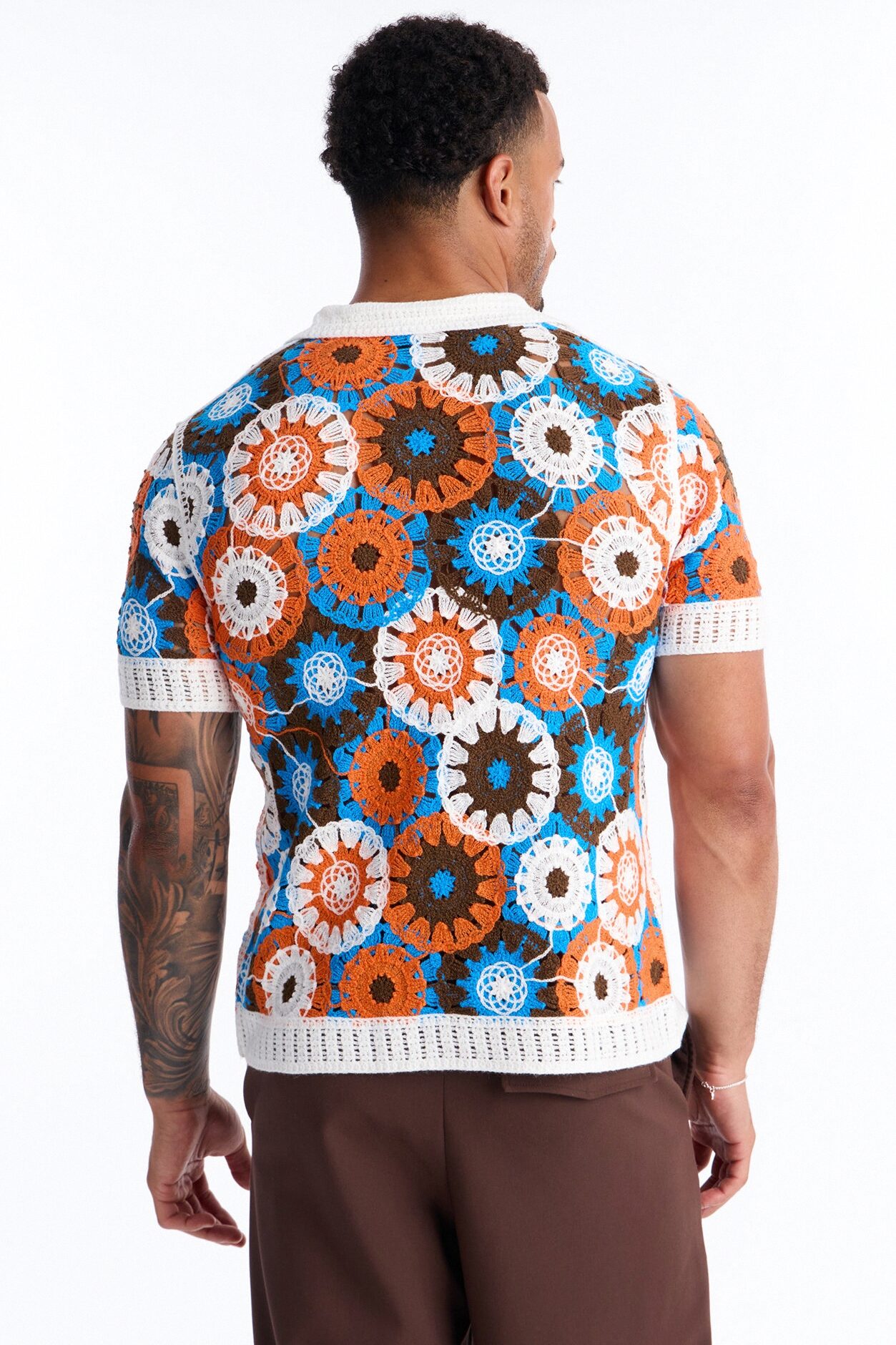 Flower Power Crochet Johnny Collar Polo - Multi Color