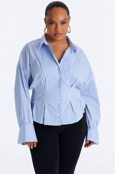 Living Proof Pleated Stripe Poplin Shirt - Blue/combo