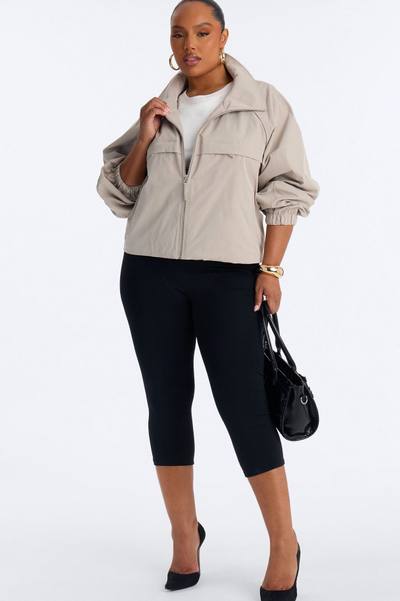 Cool Girl Funnel Neck Windbreaker Jacket - Taupe