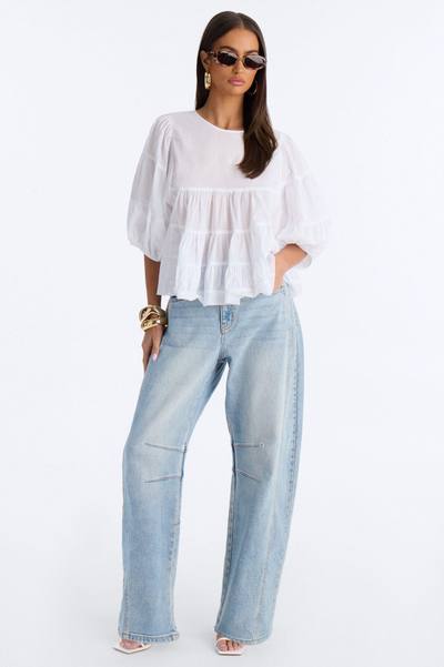 Laura BabyDoll Tiered Top - White