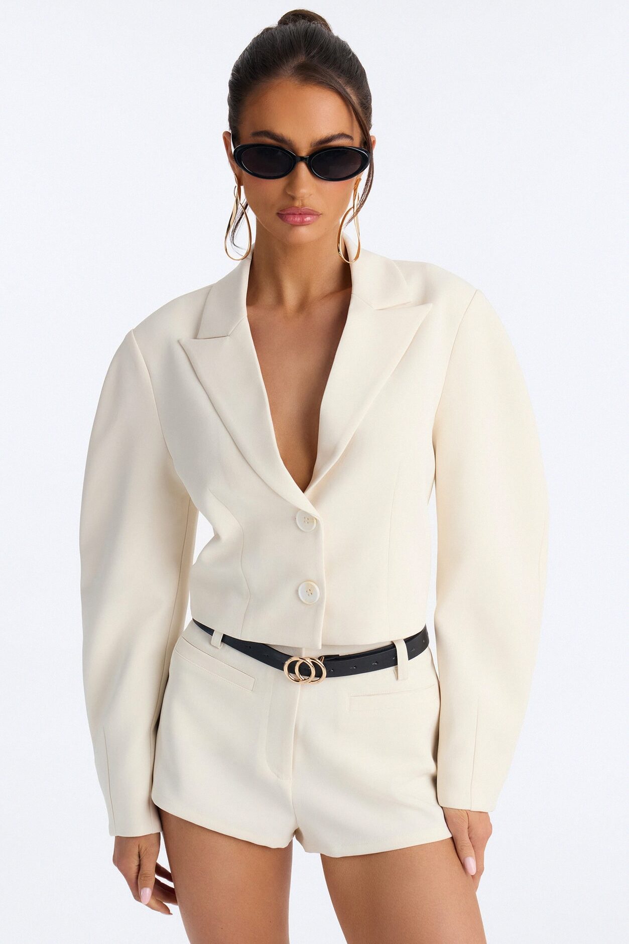 Kennedy Cropped Barrel Sleeve Blazer - Ivory