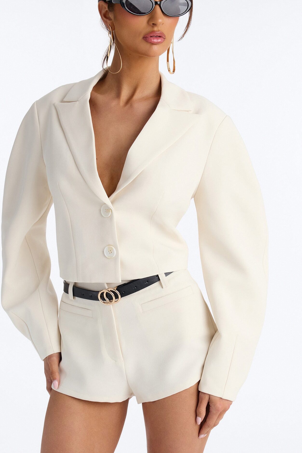 Kennedy Cropped Barrel Sleeve Blazer - Ivory