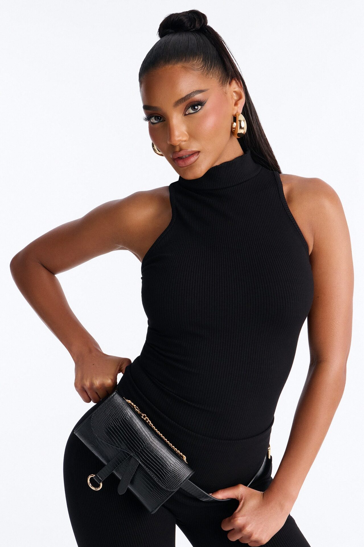 Juliet Embossed Faux Leather Belt Bag - Black