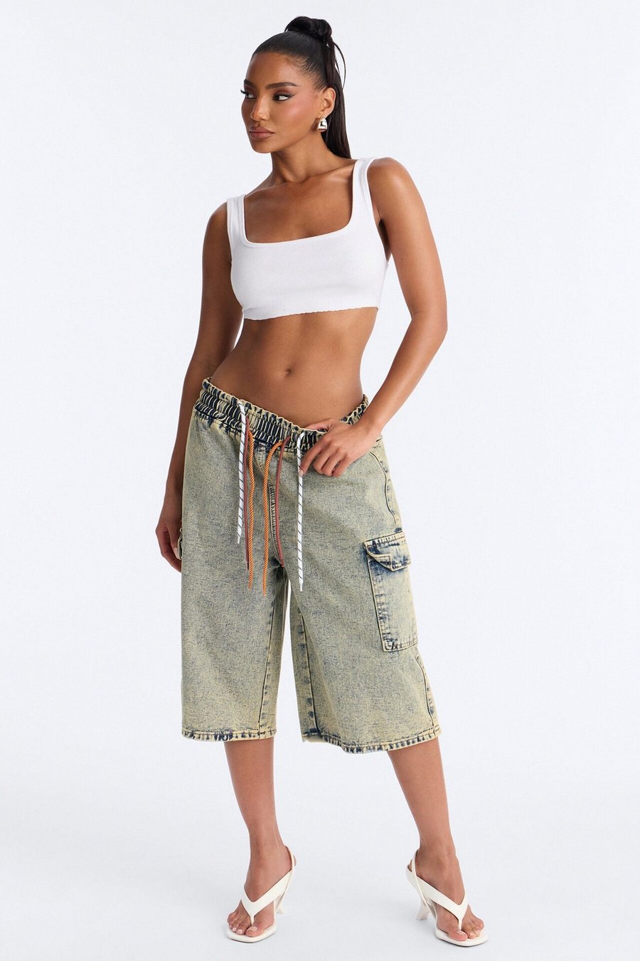 Side Hustles Cargo Denim Jorts - Black