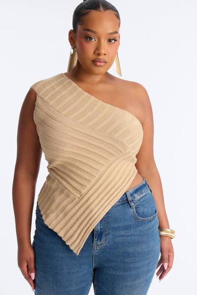 Amaya One Shoulder Sweater Top - Stone