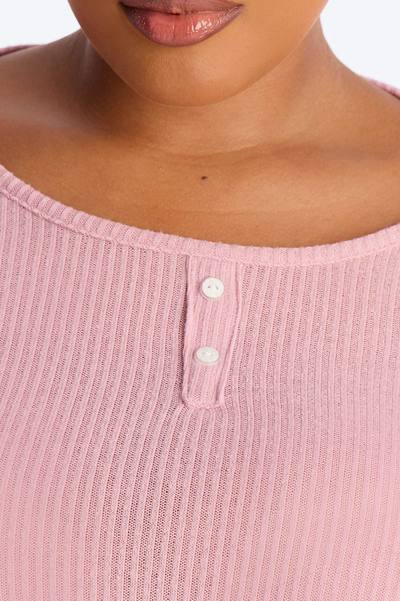 Slumber Haven Ribbed Long Sleeve PJ Pant Set - Mauve