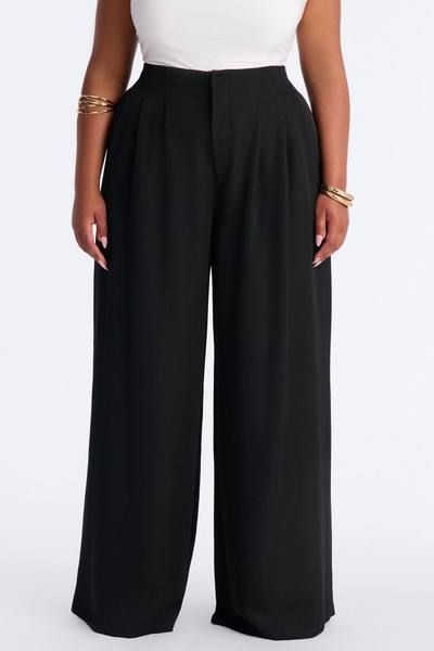 Valeria Pleated High Rise Wide Leg Pant 33″ - Black