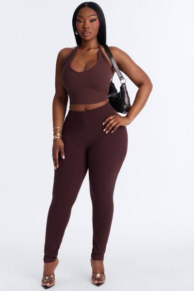 Ultra Ribbed Mid Rise Legging - Chocolate