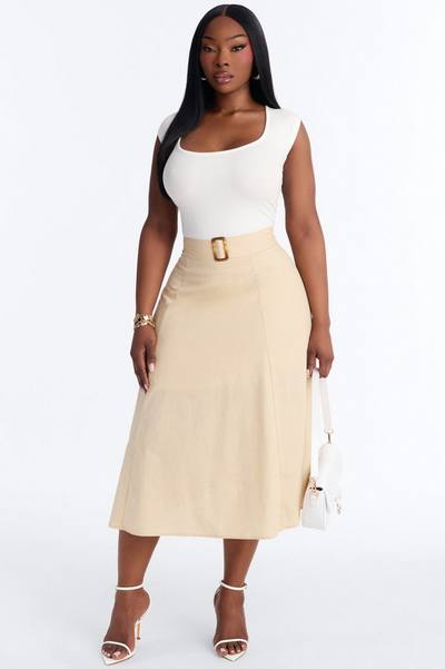 Sandra Contrast Belted Midi Dress - Taupe/combo