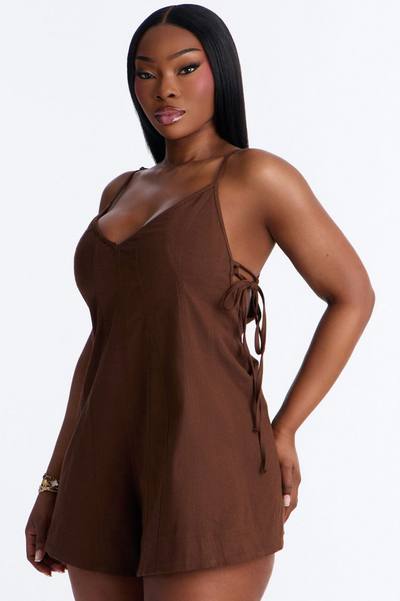 Just A Girl Twill Romper - Brown